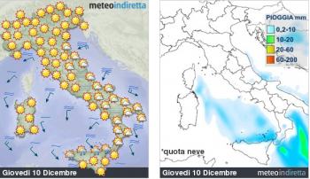 Previsioni meteo domani: piogge tra Calabria e Sicilia, parzialmente nuvoloso altrove