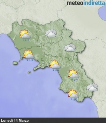 Meteo Campania: Cielo in prevalenza nuvoloso o molto nuvoloso,con qualche pioggia