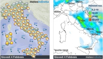 Meteo domani: neve in Abruzzo, instabile al centro-sud con venti forti