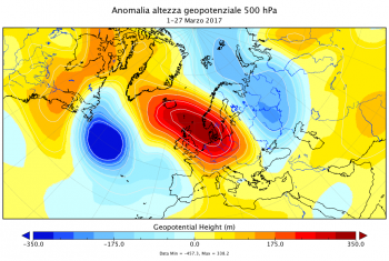 Marzo temporalesco solo in Italia, alte pressioni anomale sul centro Europa