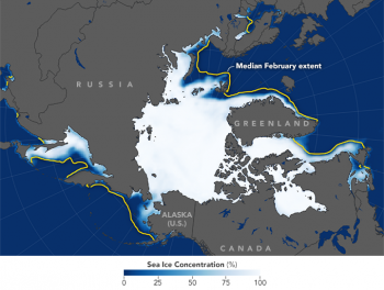 Banchisa artica ai minimi storici nel mese di febbraio, il paradosso del gelo europeo