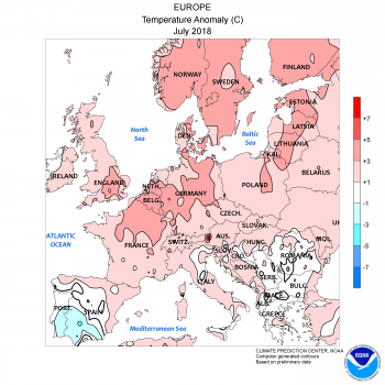 Luglio 2018 più caldo della norma su gran parte dell’Europa!