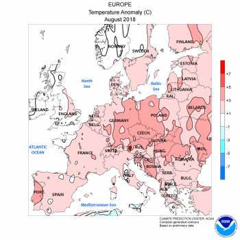 Agosto 2018 più caldo della norma su buona parte dell’Europa, abbondanti precipitazioni al Sud Italia!