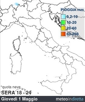 mappa pioggia italia Domani - Sera